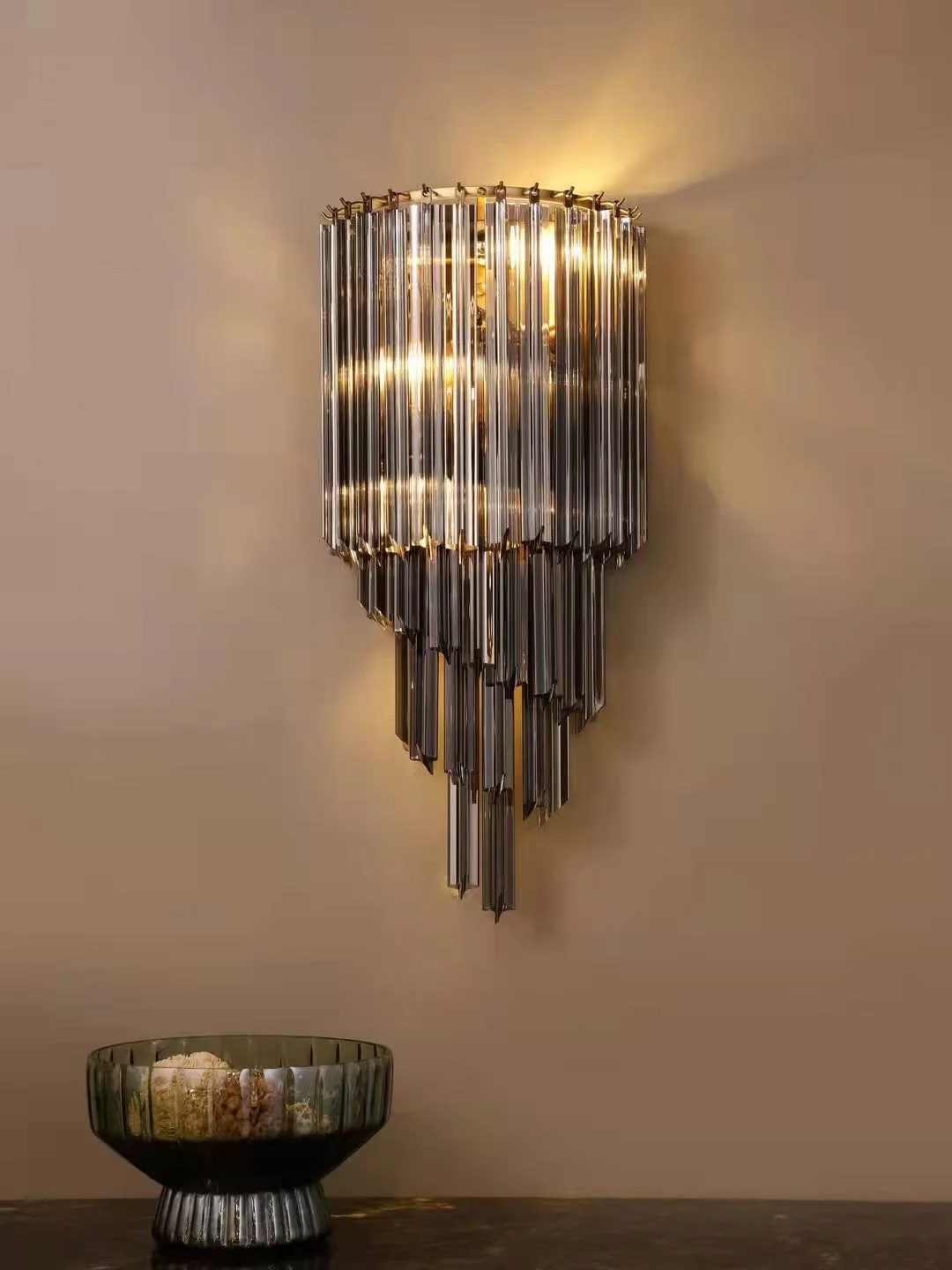 K9 Smoke Crystal Metal Wall Lamp for Dining Living Room